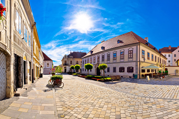 Baroque town of Varazdin square panoramic view, northern Croatia
